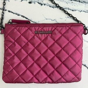 MZ Wallace Peony Pearl Ruby Quilted Crossbody Bag with Satin Finish